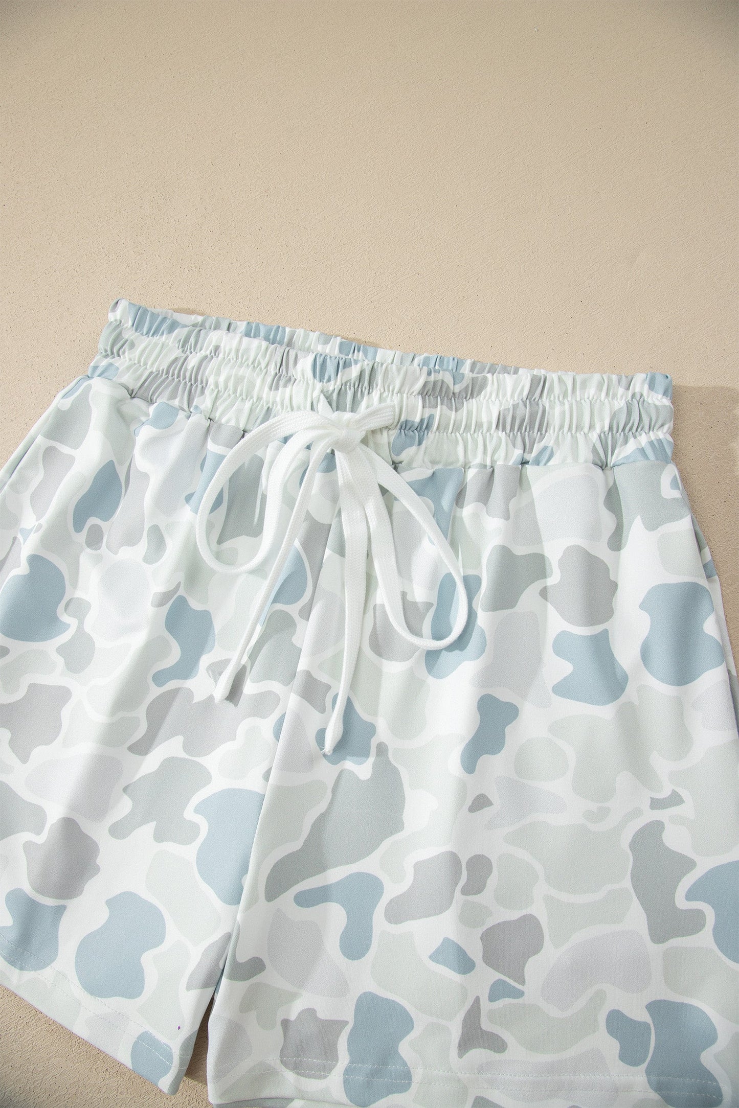 Multicolour Camouflage Print Casual Tee Drawstring Short Set