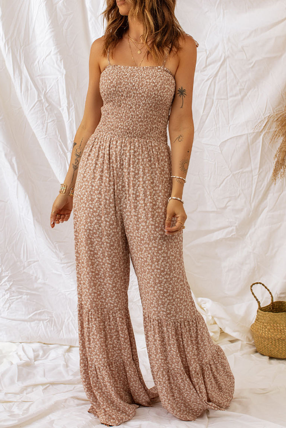 Floral Spaghetti Strap Smocked Wide Leg Jumpsuit Creative Chaos Boutique