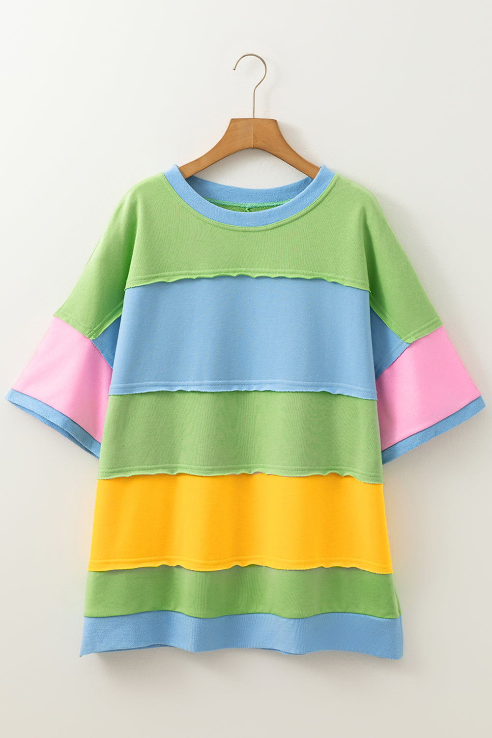 Plus Size Colorblock Raw Edge Short Sleeve T-Shirt