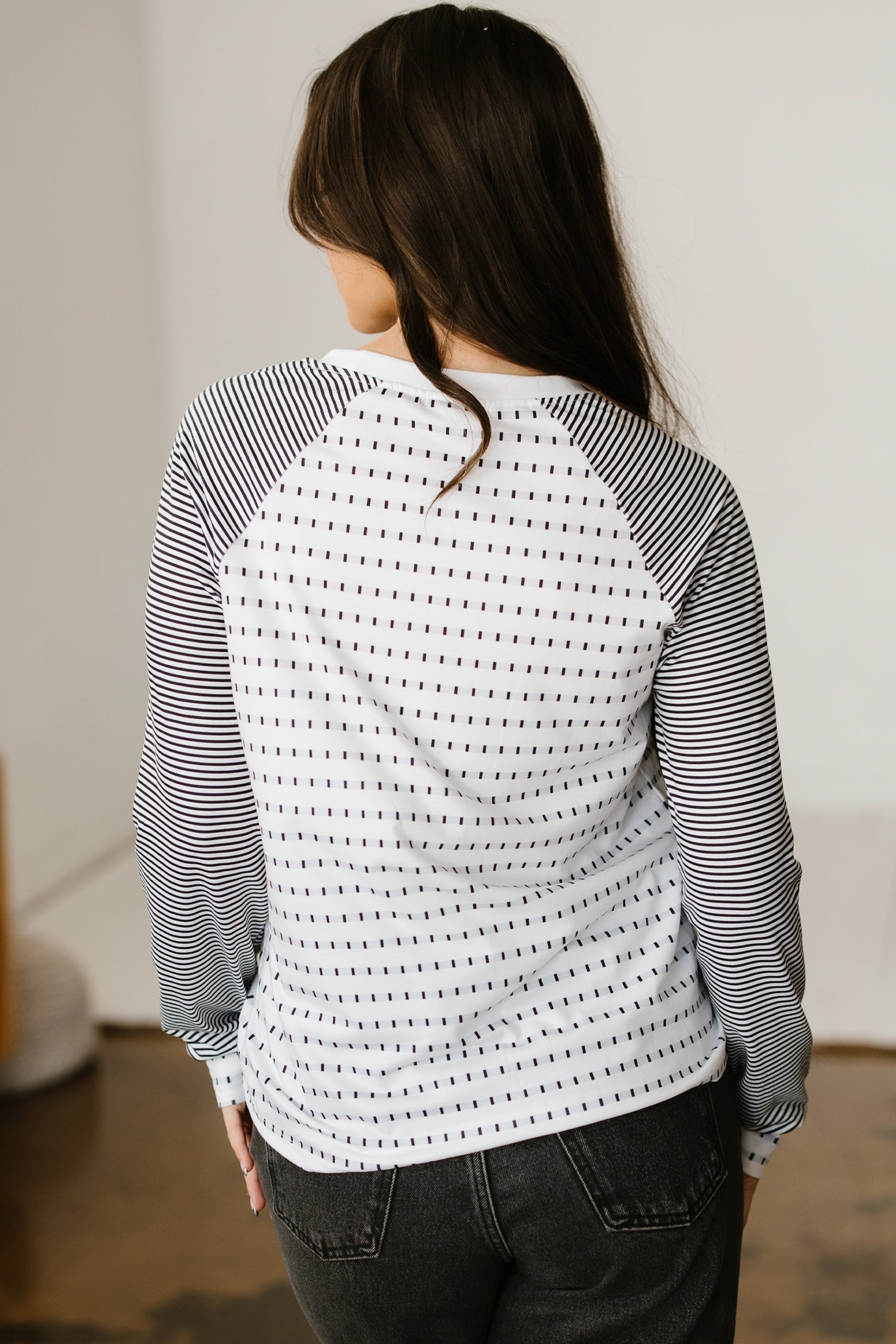 Rose Stripe Raglan Patchwork Long Sleeve Tee Wild and Free Boutique