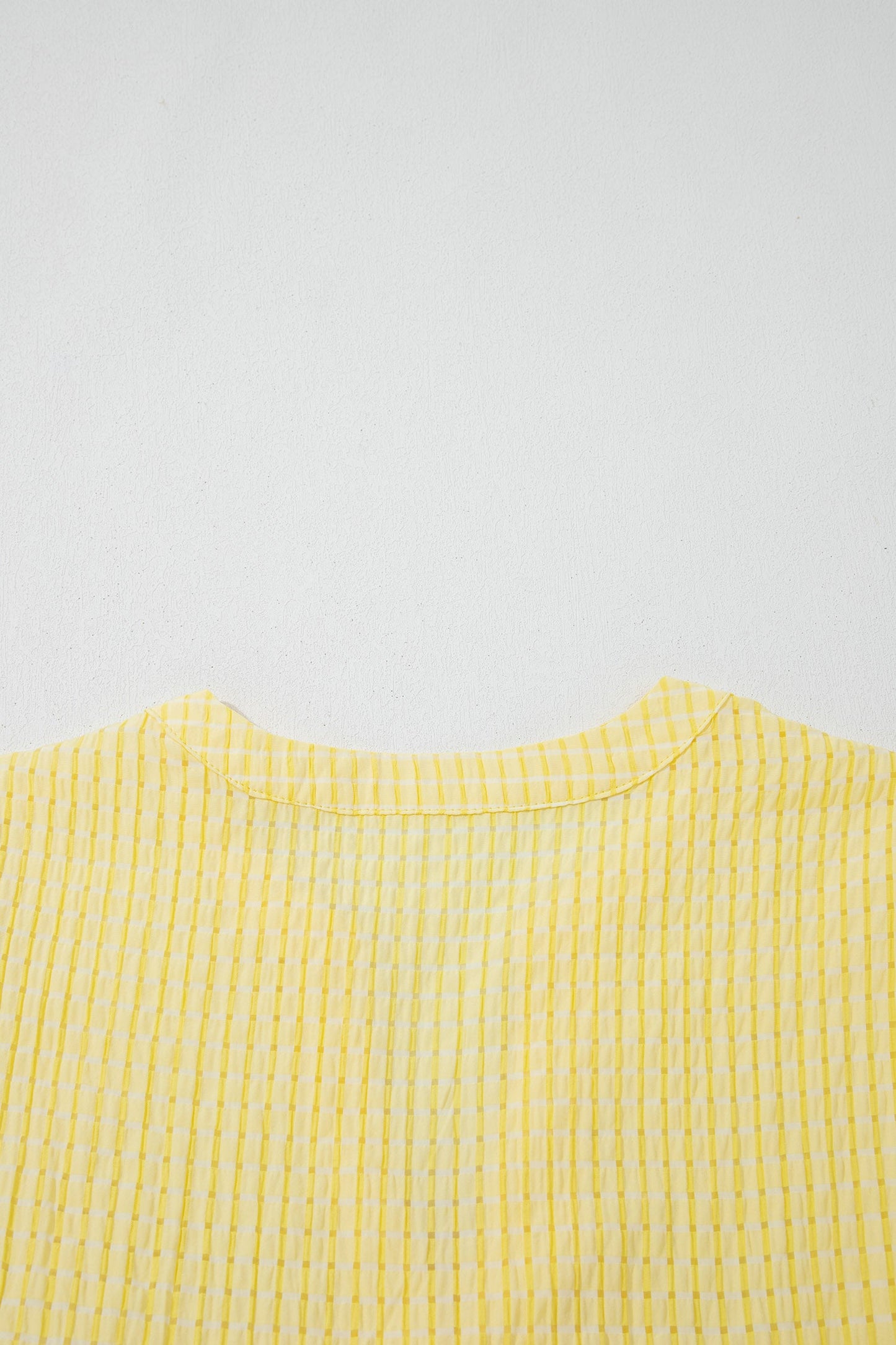 Yellow Gingham Textured Bow Tie Short Sleeve Tiered Midi Dress