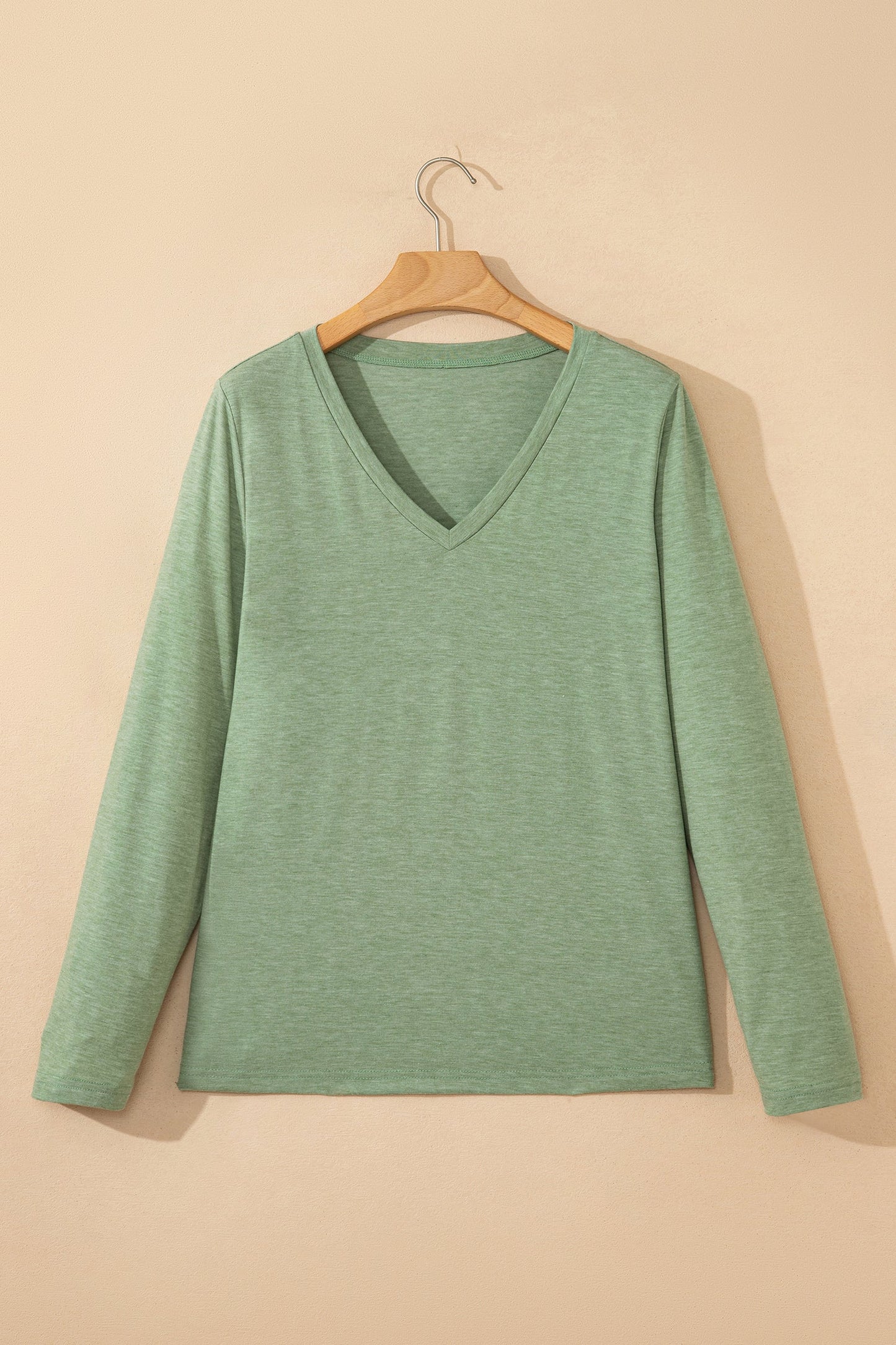 Grass Green Solid Color V Neck Long Sleeve Stretchy Top Wild and Free Boutique