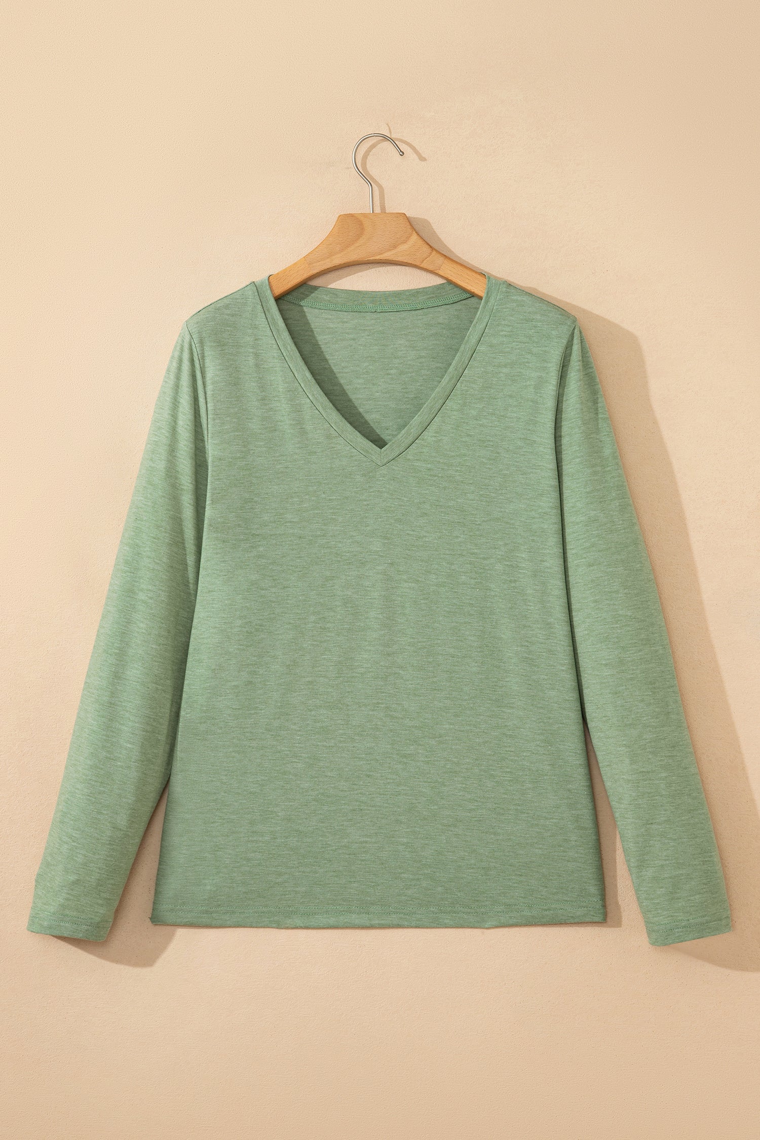 Grass Green Solid Color V Neck Long Sleeve Stretchy Top Wild and Free Boutique