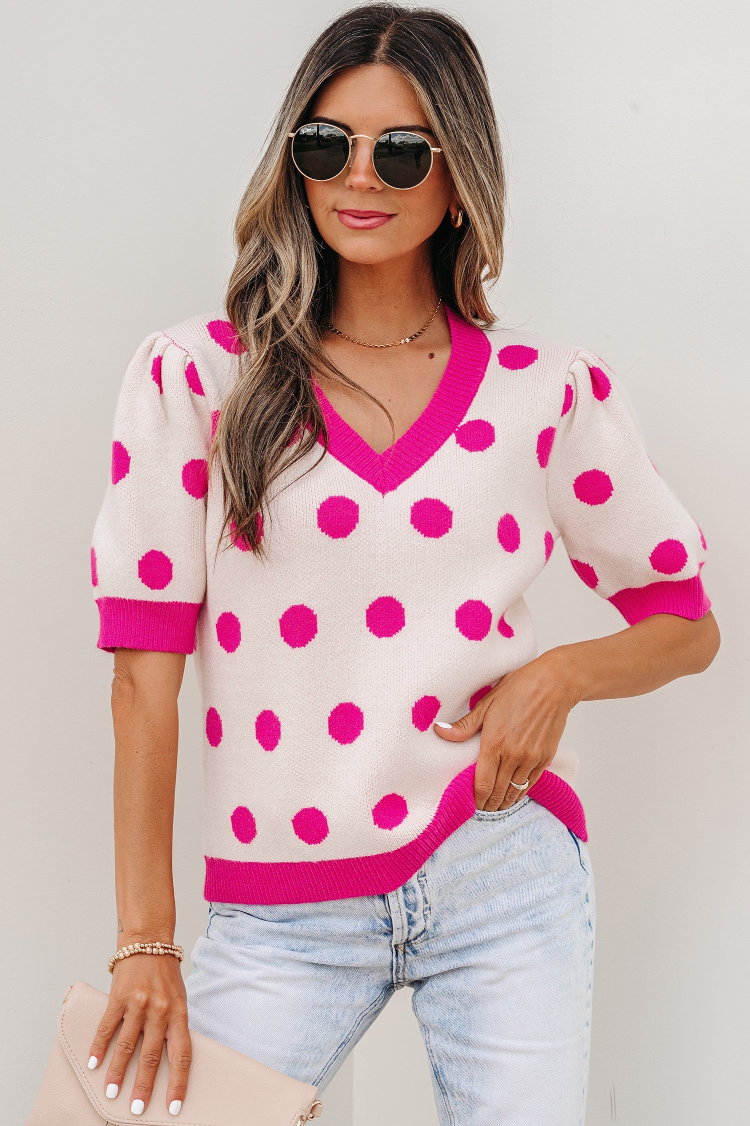 Alexia Puff Short Sleeve Sweater Threaded Pear