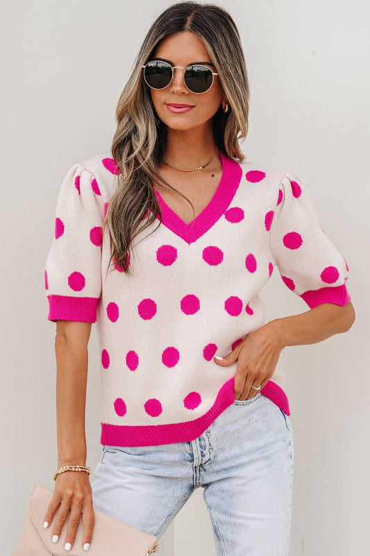 Alexia Puff Short Sleeve Sweater Threaded Pear