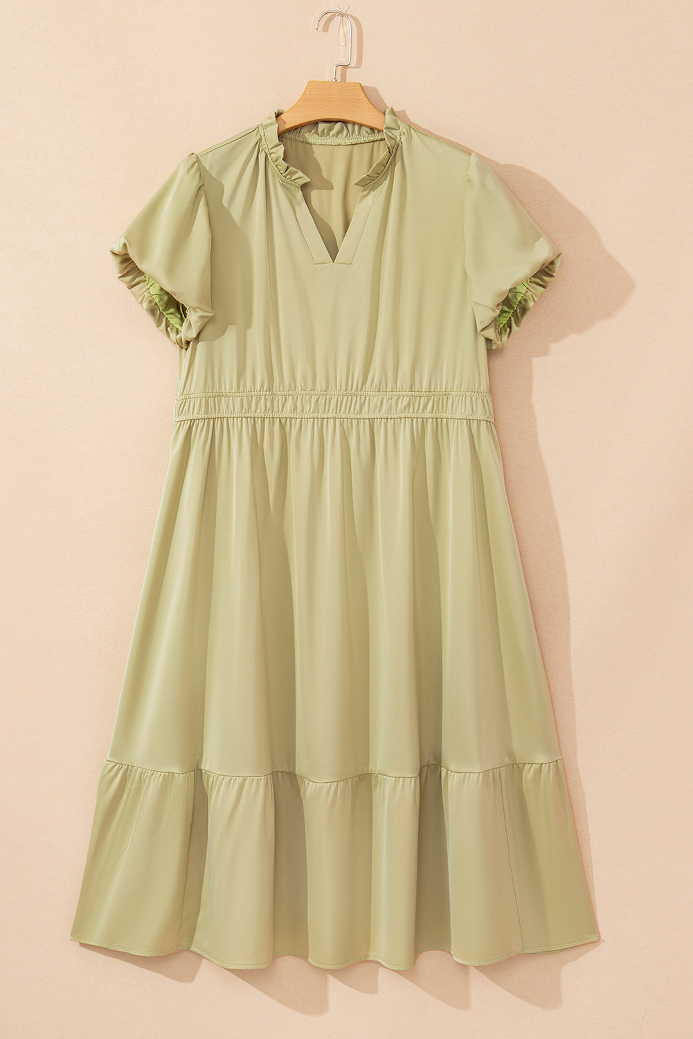 Laurel Green Notched V Neck Puff Sleeve Plus Size Maxi Dress Wild and Free Boutique