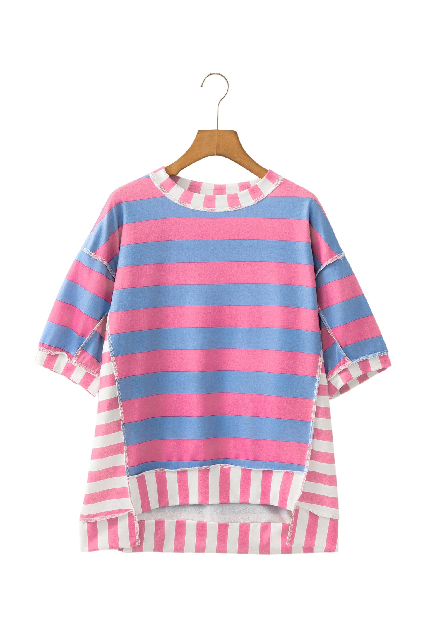 Yellow Stripe Exposed Seam Contrast Patchwork Oversized Top Unique Oils