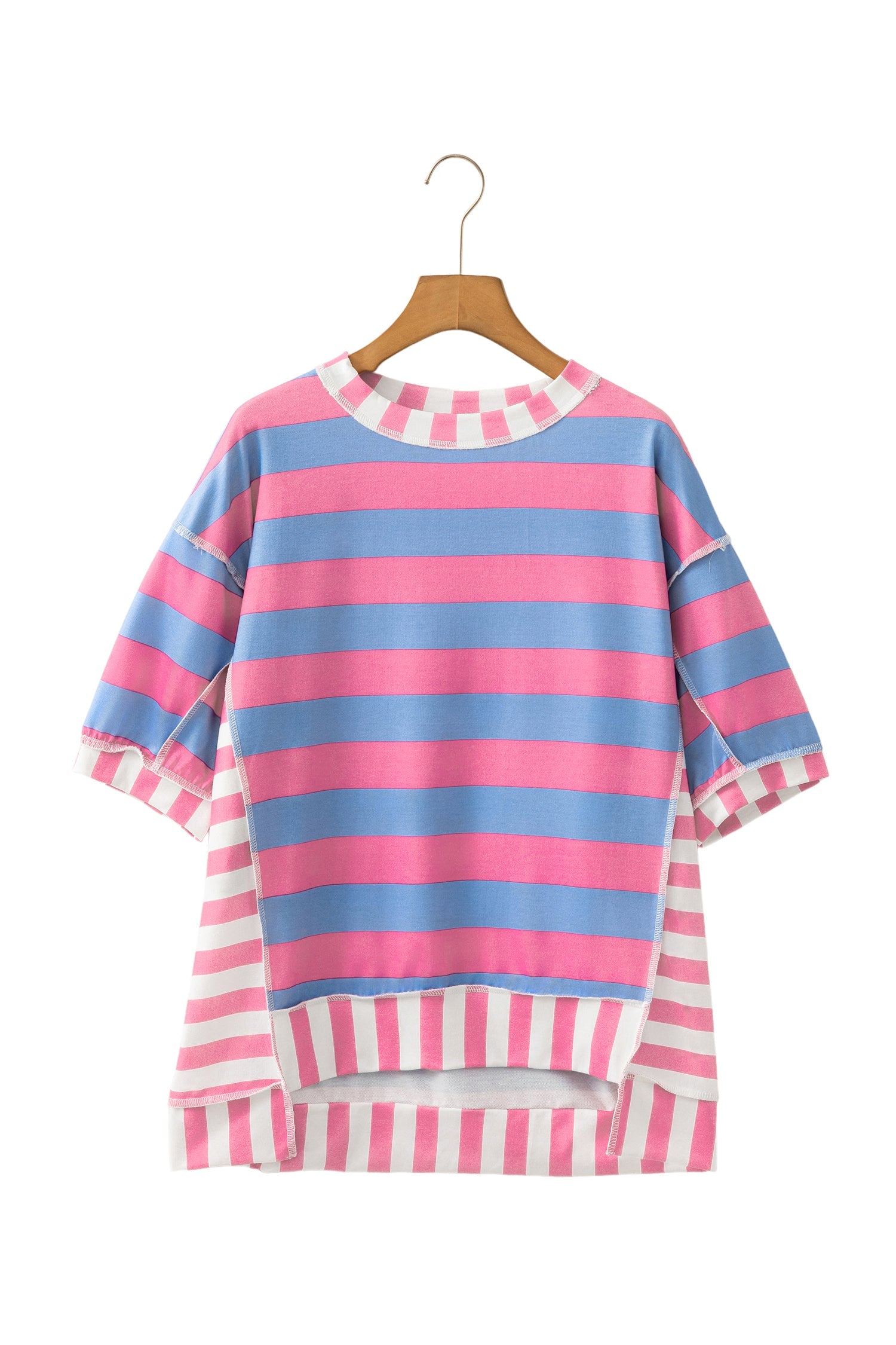 Yellow Stripe Exposed Seam Contrast Patchwork Oversized Top Unique Oils