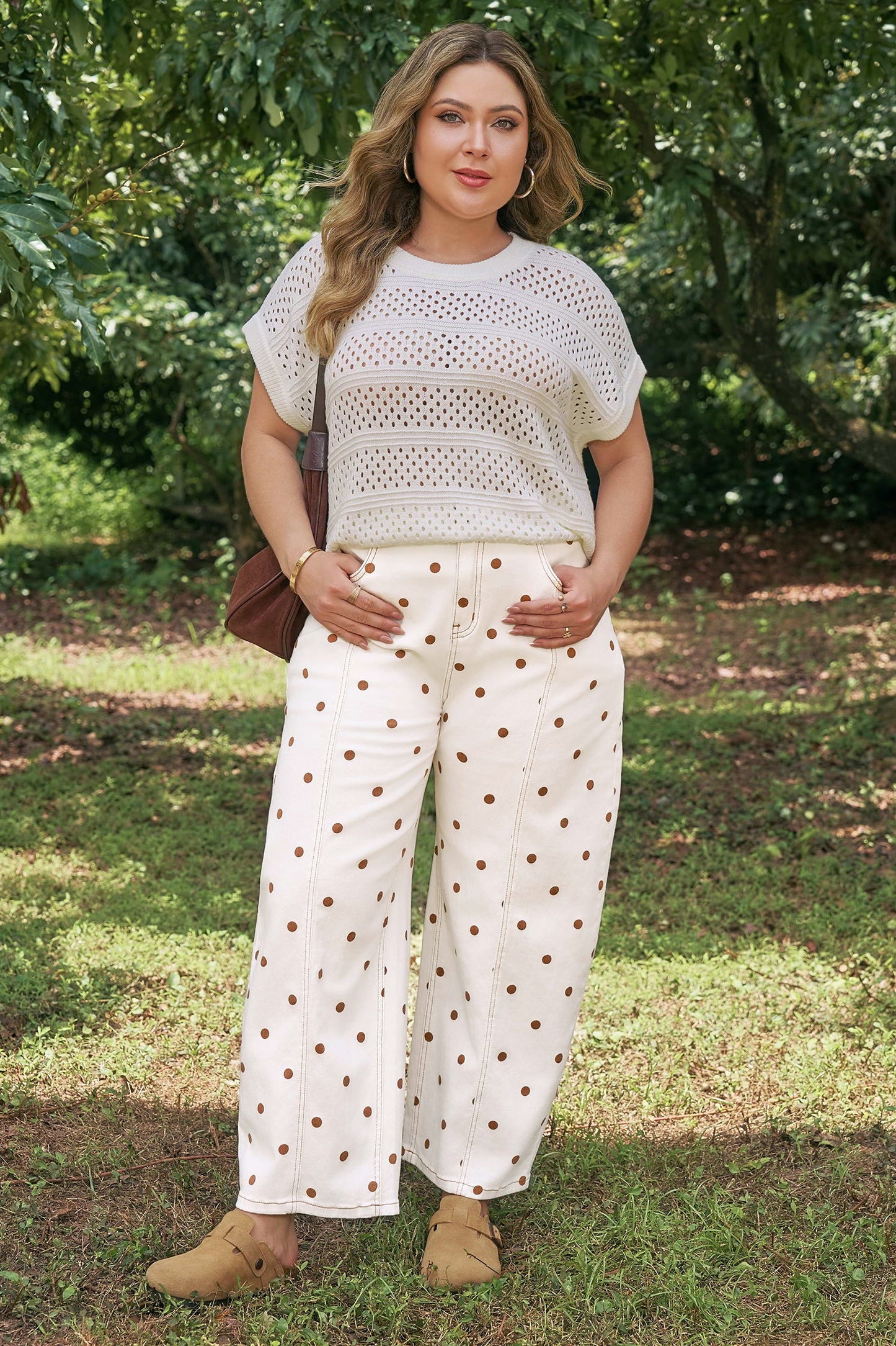 Monroe Dot Print Barrel PLUS Jeans Threaded Pear