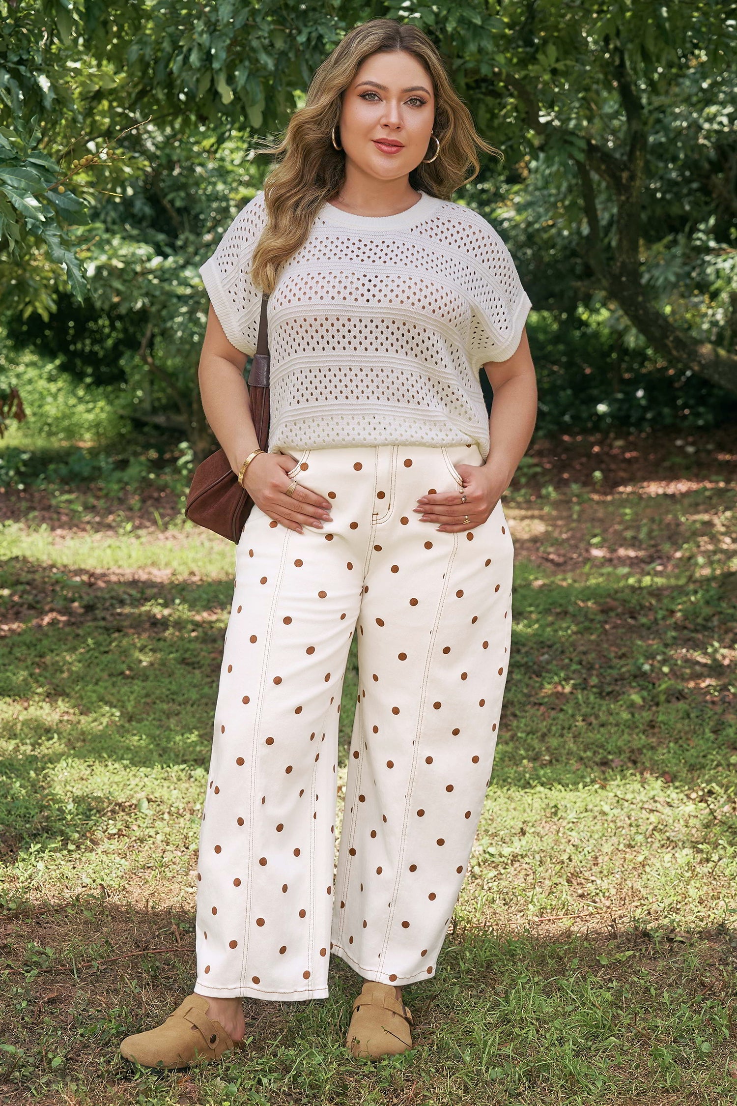 Monroe Dot Print Barrel PLUS Jeans Threaded Pear