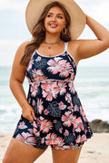 Plus Size Ribbed Contrast Trim Tankini Swimsuit Set