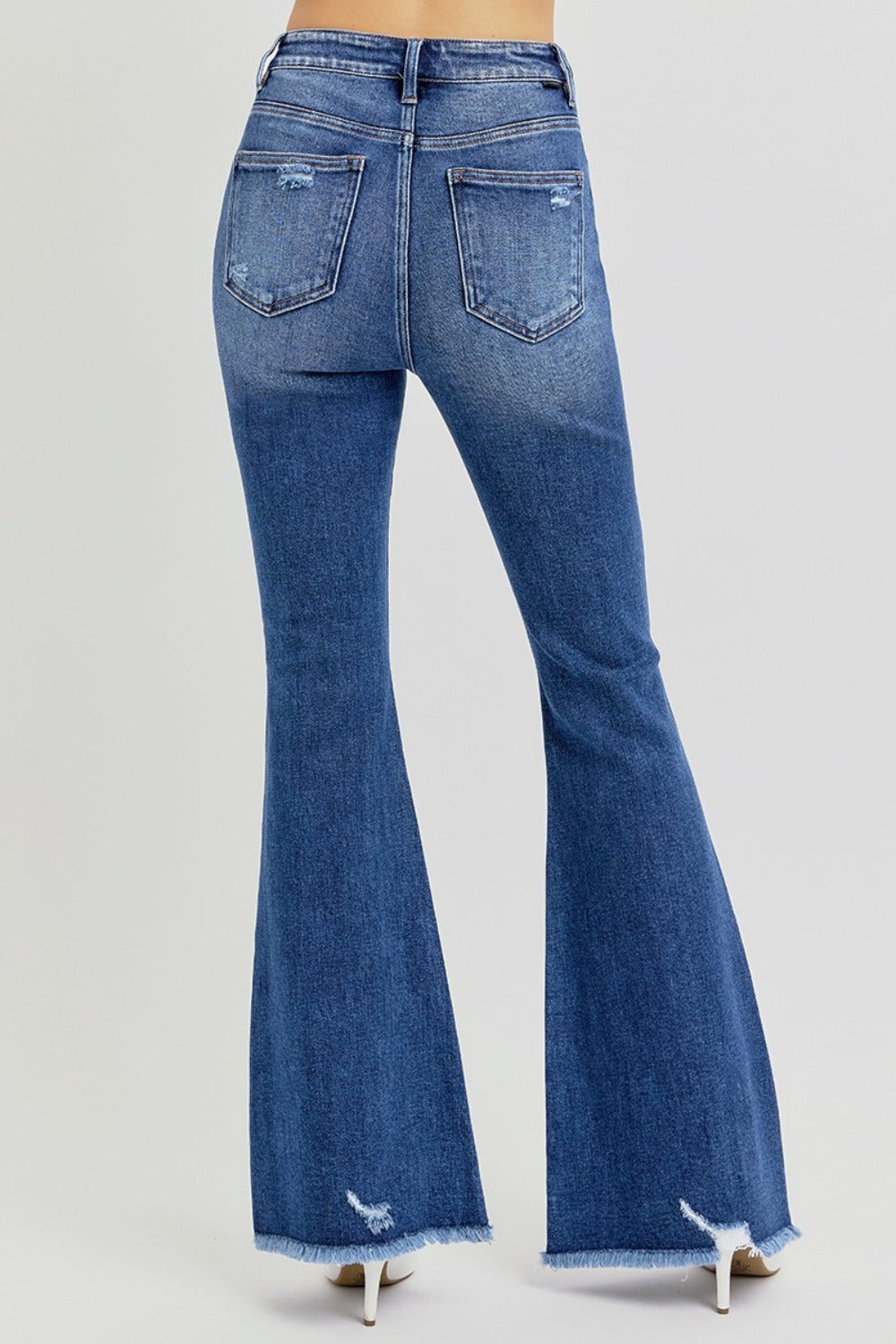 RISEN Full Size High Rise Distressed Raw Hem Flare Jeans Creative Chaos Boutique