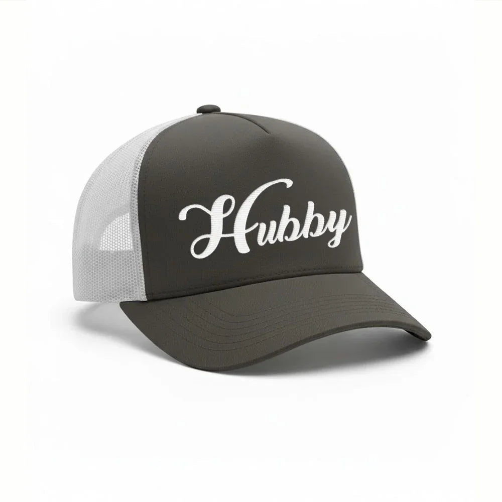 Embroidered Hubby Trucker Hat – Classic Mesh Cap for Wedding or Anniversary