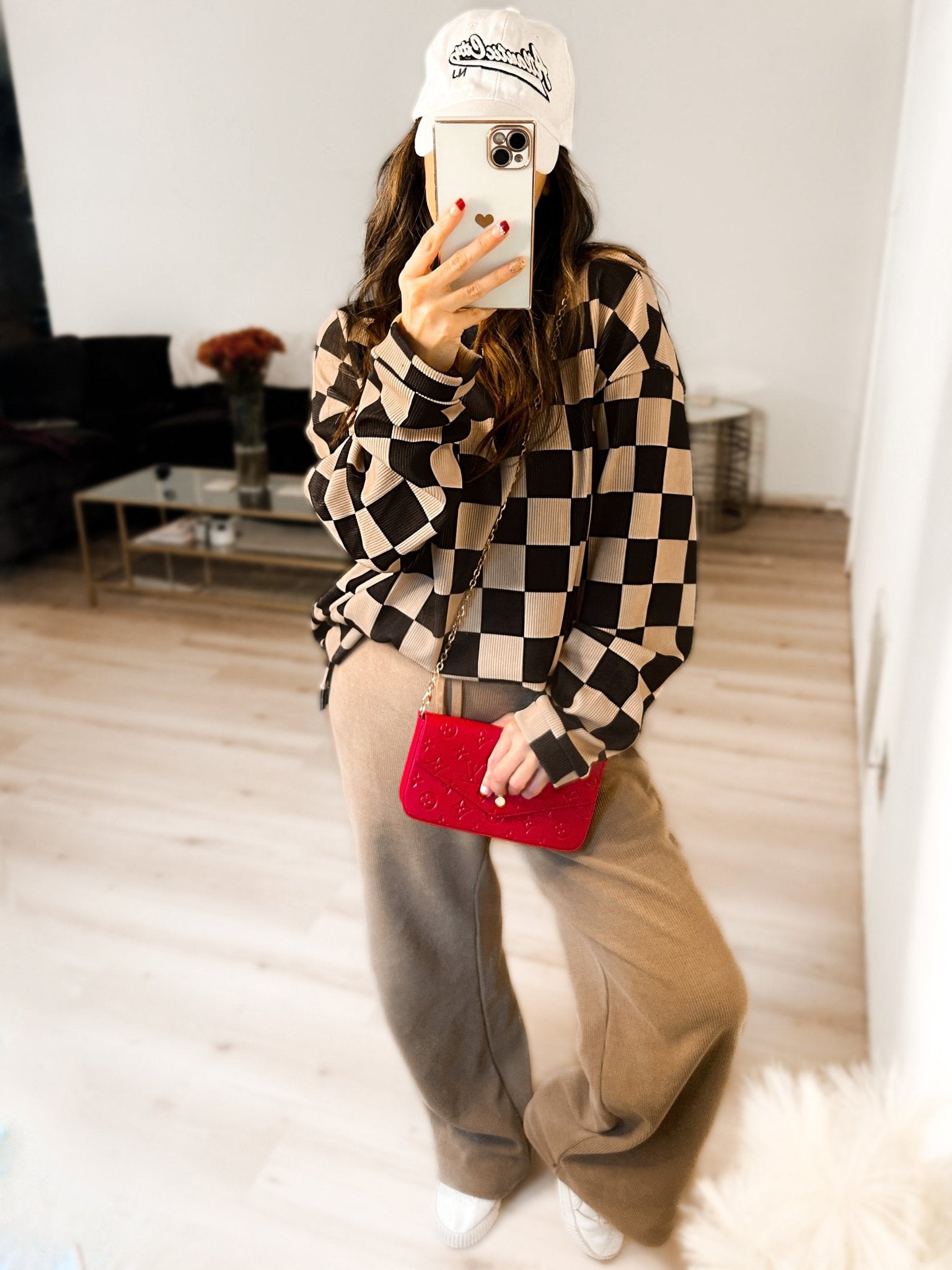 Checkered Corded Crew Sweater Set Girl Code Couture