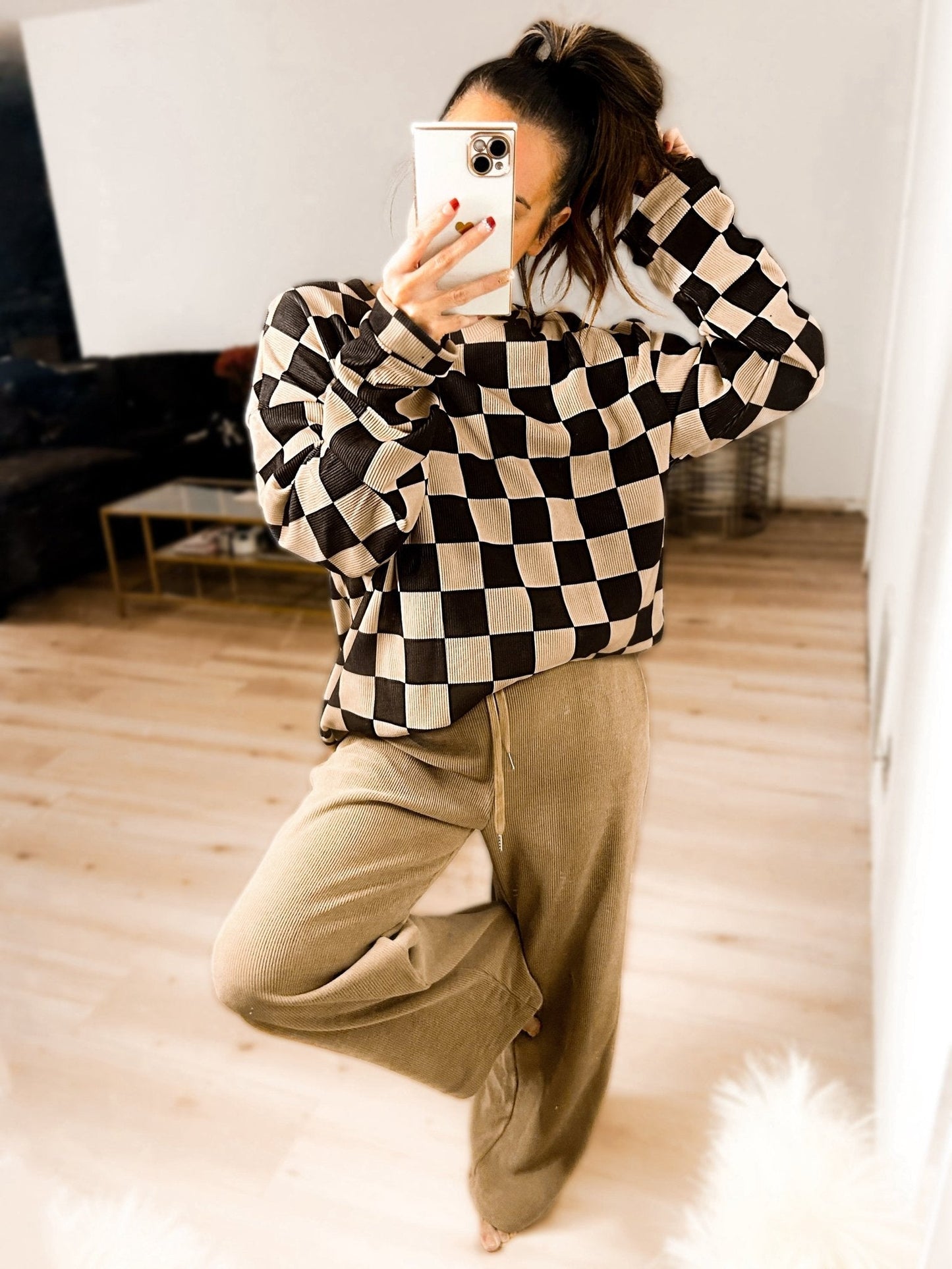 Checkered Corded Crew Sweater Set Girl Code Couture