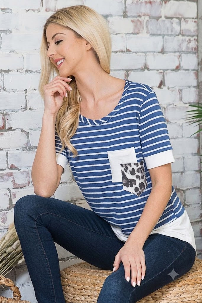 Double Pocket Stripe Knit Jersey Top