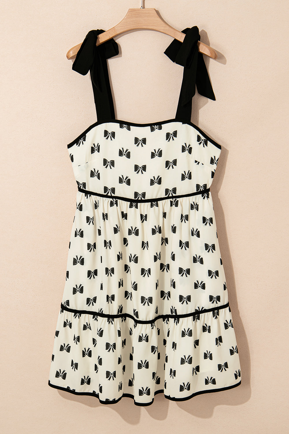 White Bow Contrast Trim Knotted Shoulder Mini Dress Wild and Free Boutique