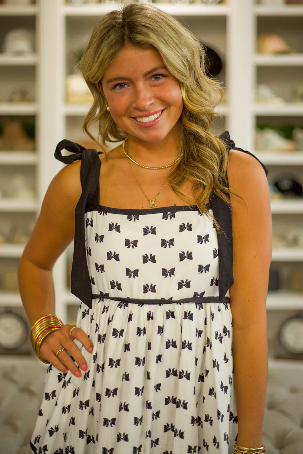 White Bow Contrast Trim Knotted Shoulder Mini Dress Wild and Free Boutique