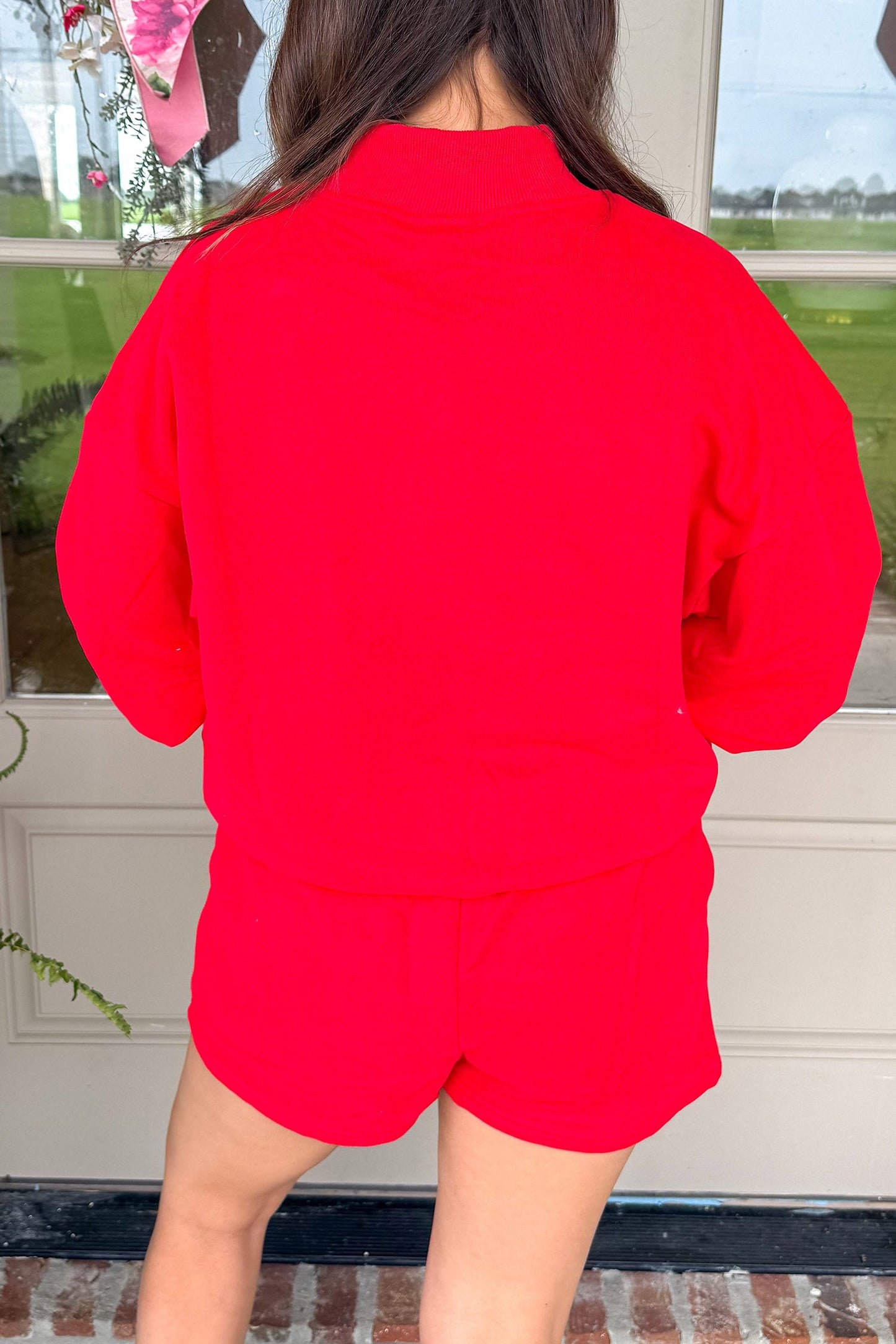 Coffee Christmas Slogan Print Mock Neck Pullover and Shorts Set