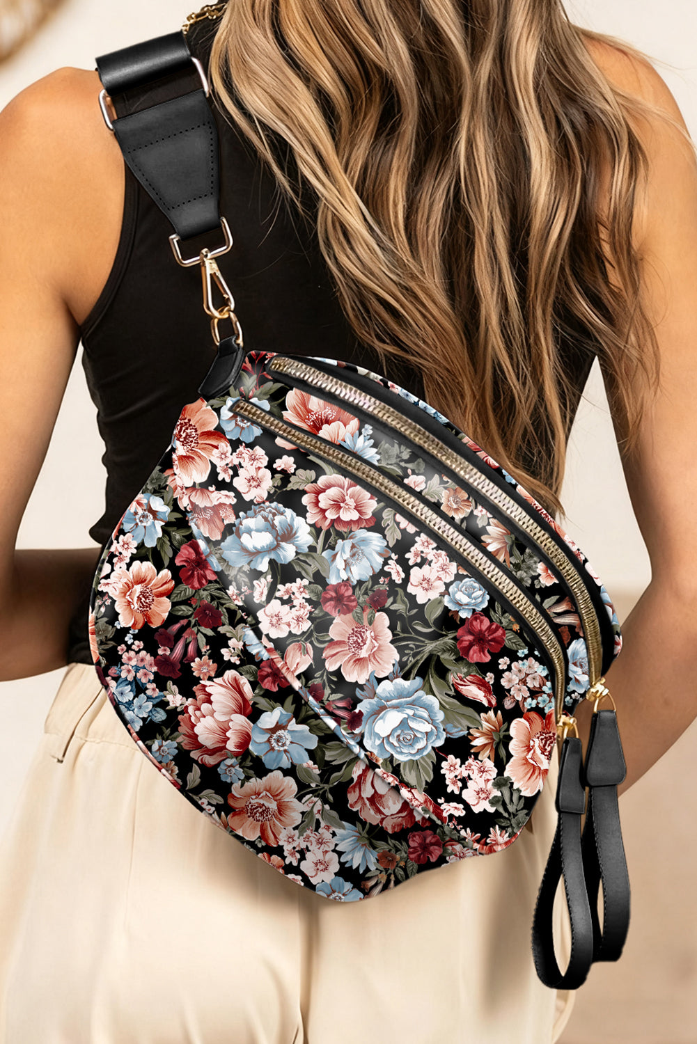 White HO HO HO Print Double Zip Crossbody Bag