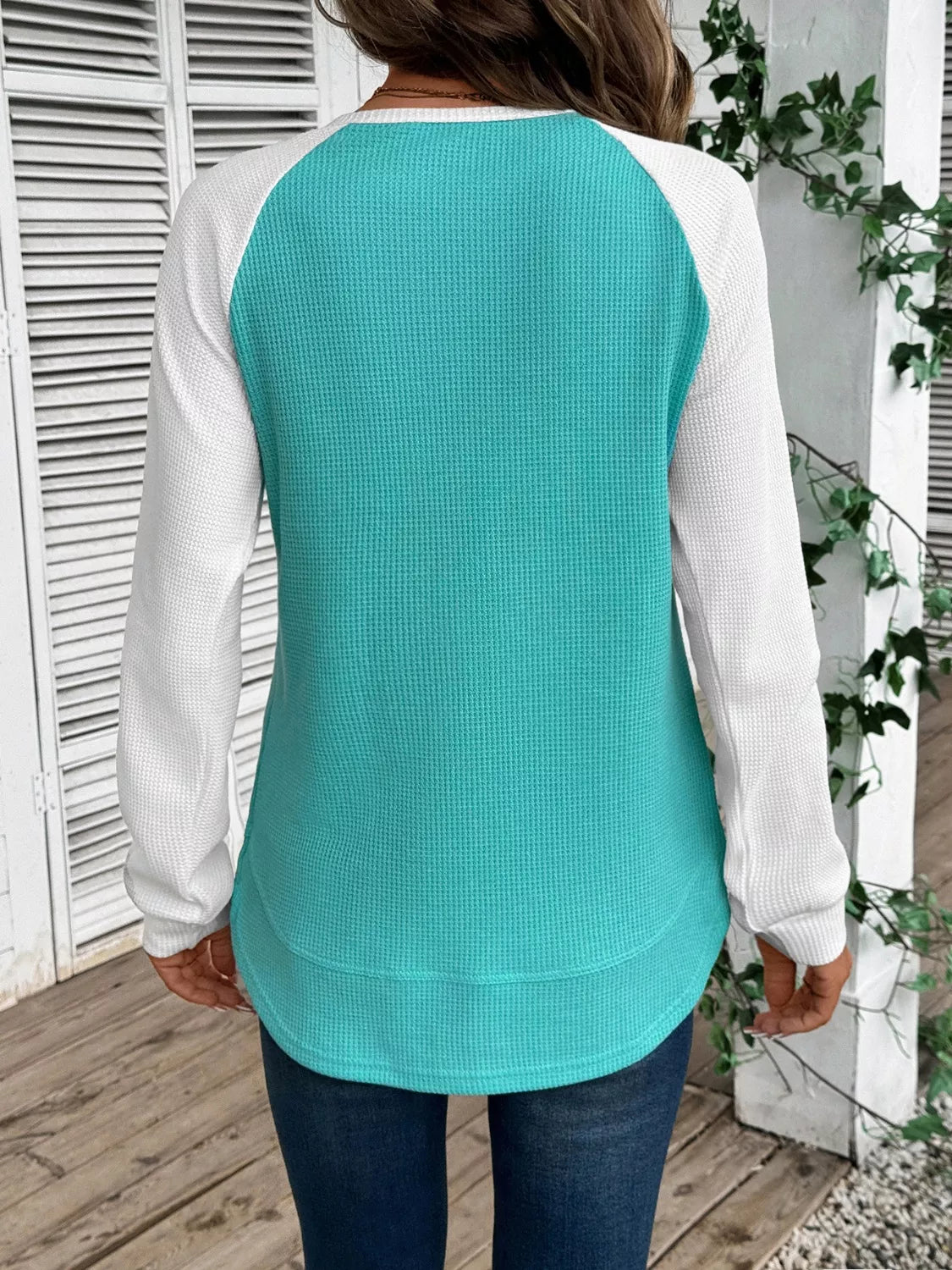 Waffle Knit Raglan Sleeve T-Shirt