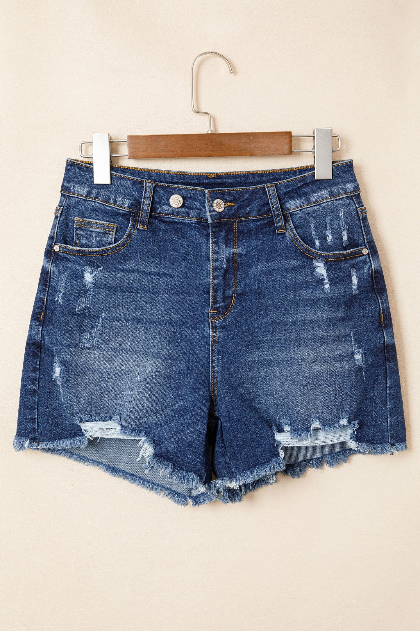 Holland Hem Distressed Whiskery Shorts Threaded Pear