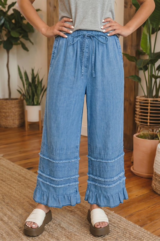 Taytum Wide Leg Chambray Pants Threaded Pear