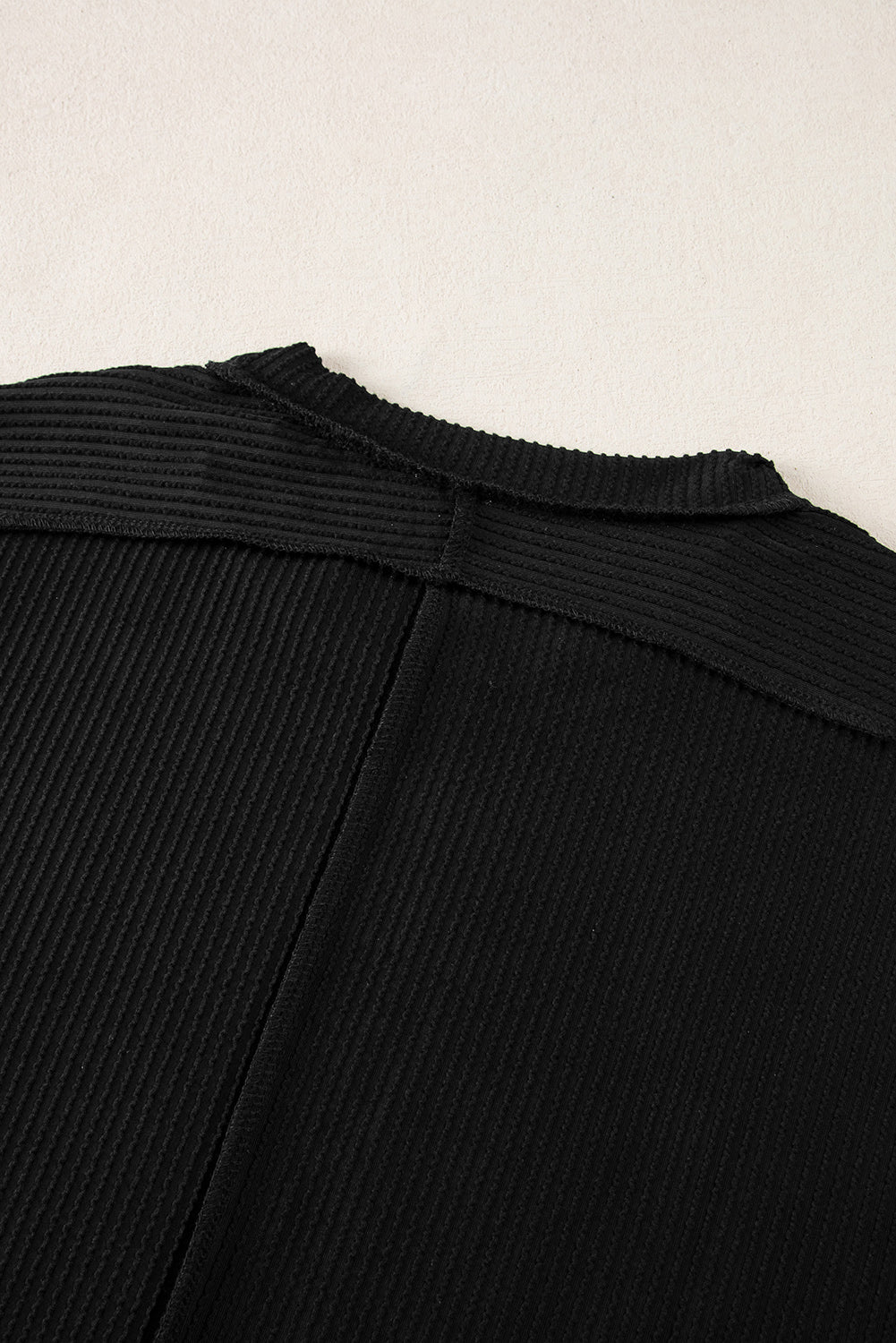 White Crinkle Rib Textured Knit Round Neck T Shirt