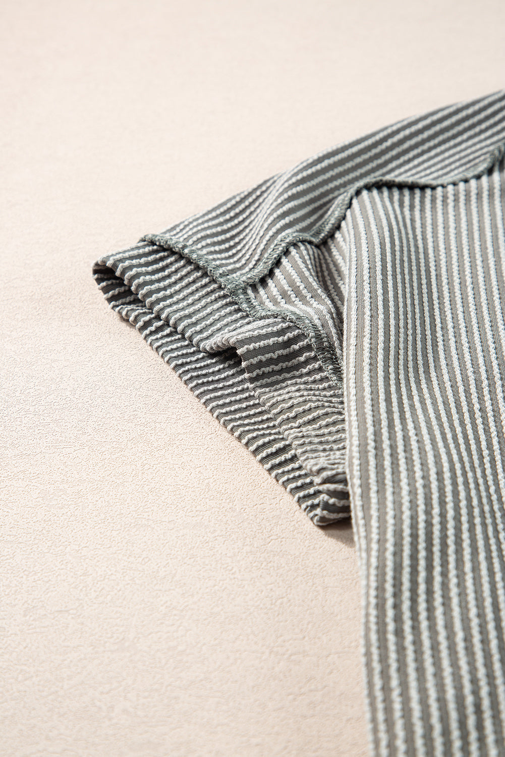 White Crinkle Rib Textured Knit Round Neck T Shirt