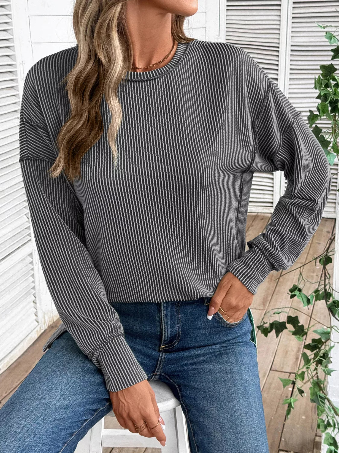 Side Slit Round Neck Sweatshirt