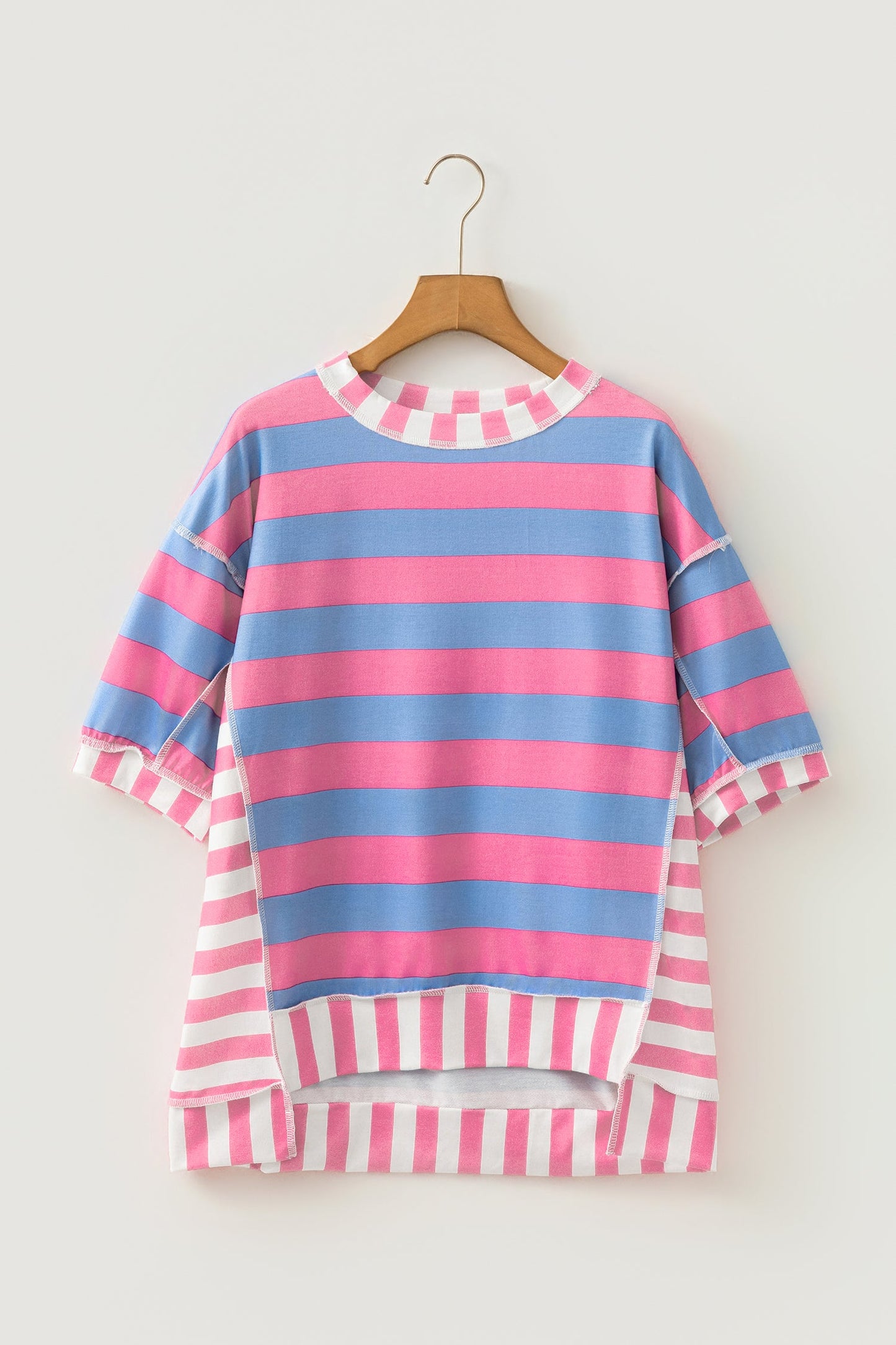 Yellow Stripe Exposed Seam Contrast Patchwork Oversized Top Unique Oils
