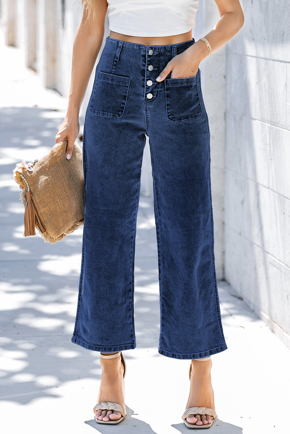 Mckinley Wide Leg Cropped Jeans Threaded Pear