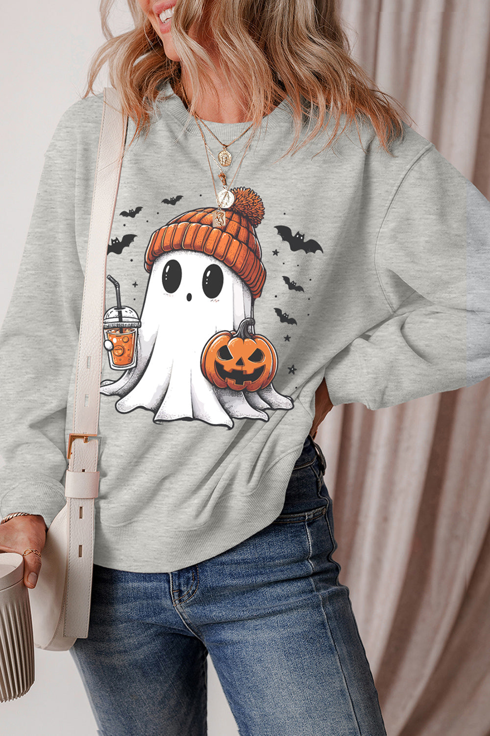 Ghost Round Neck Long Sleeve Sweatshirt Creative Chaos Boutique