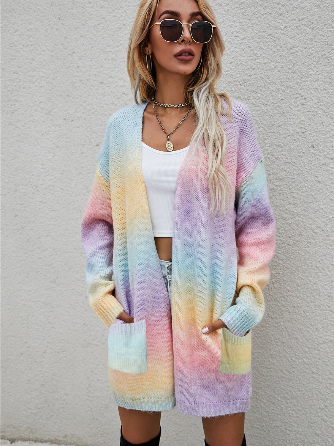 Angel Wings Full Size Pocketed Open Front Gradient Cardigan Creative Chaos Boutique