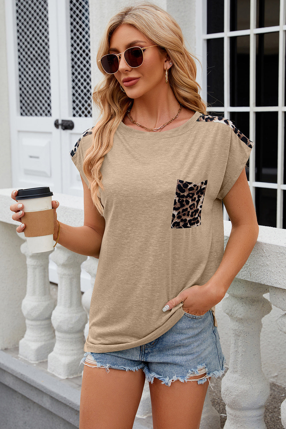 Leopard Round Neck Cap Sleeve T-Shirt Creative Chaos Boutique