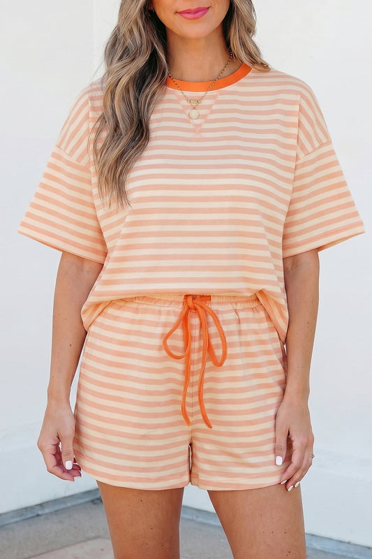 Adelina Stripe Contrast Loose Tee Set Threaded Pear
