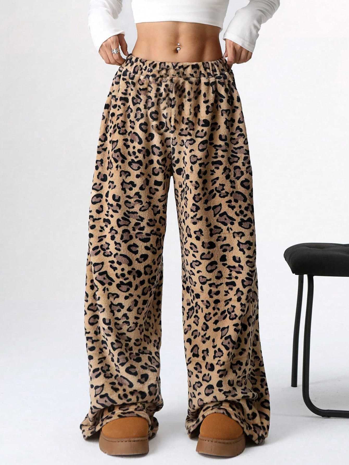 Leopard Wide Leg Plush Pants