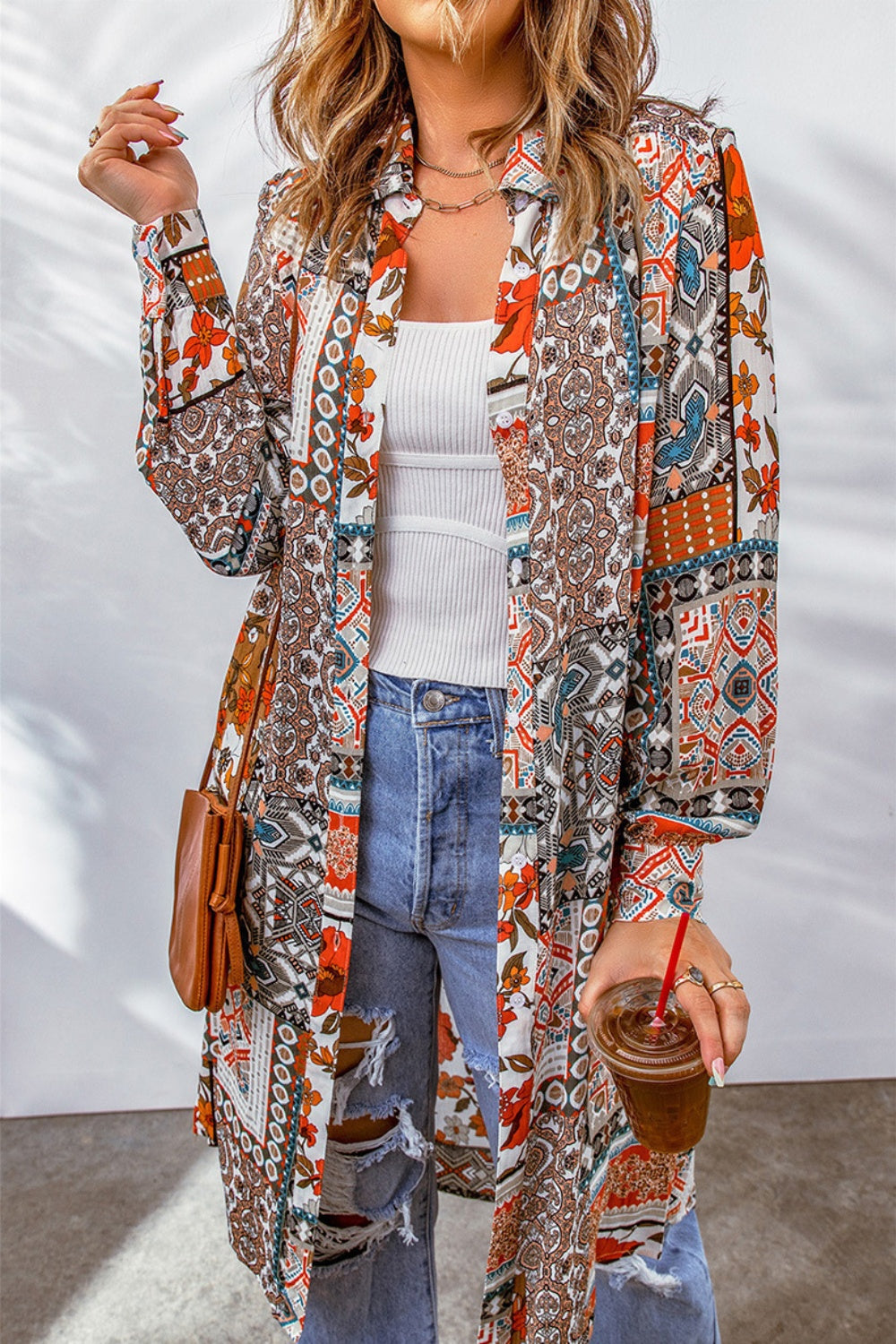 Printed Button Up Long Sleeve Cardigan Creative Chaos Boutique