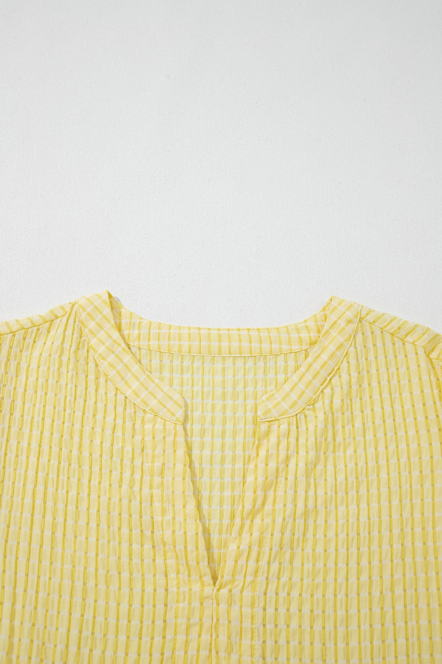 Yellow Gingham Textured Bow Tie Short Sleeve Tiered Midi Dress