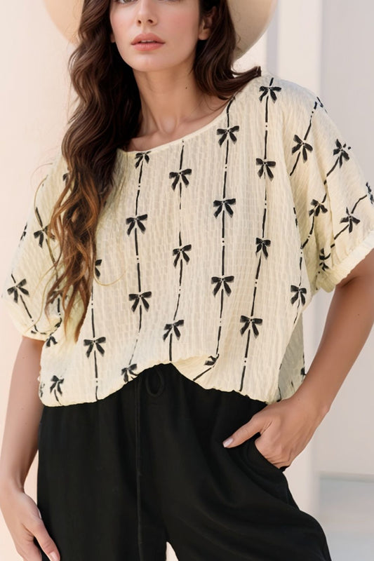 Bow Print Short Sleeve Top Creative Chaos Boutique
