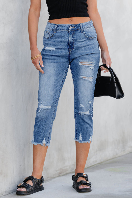 Georgia Skinny Distressed Capri Jeans Threaded Pear