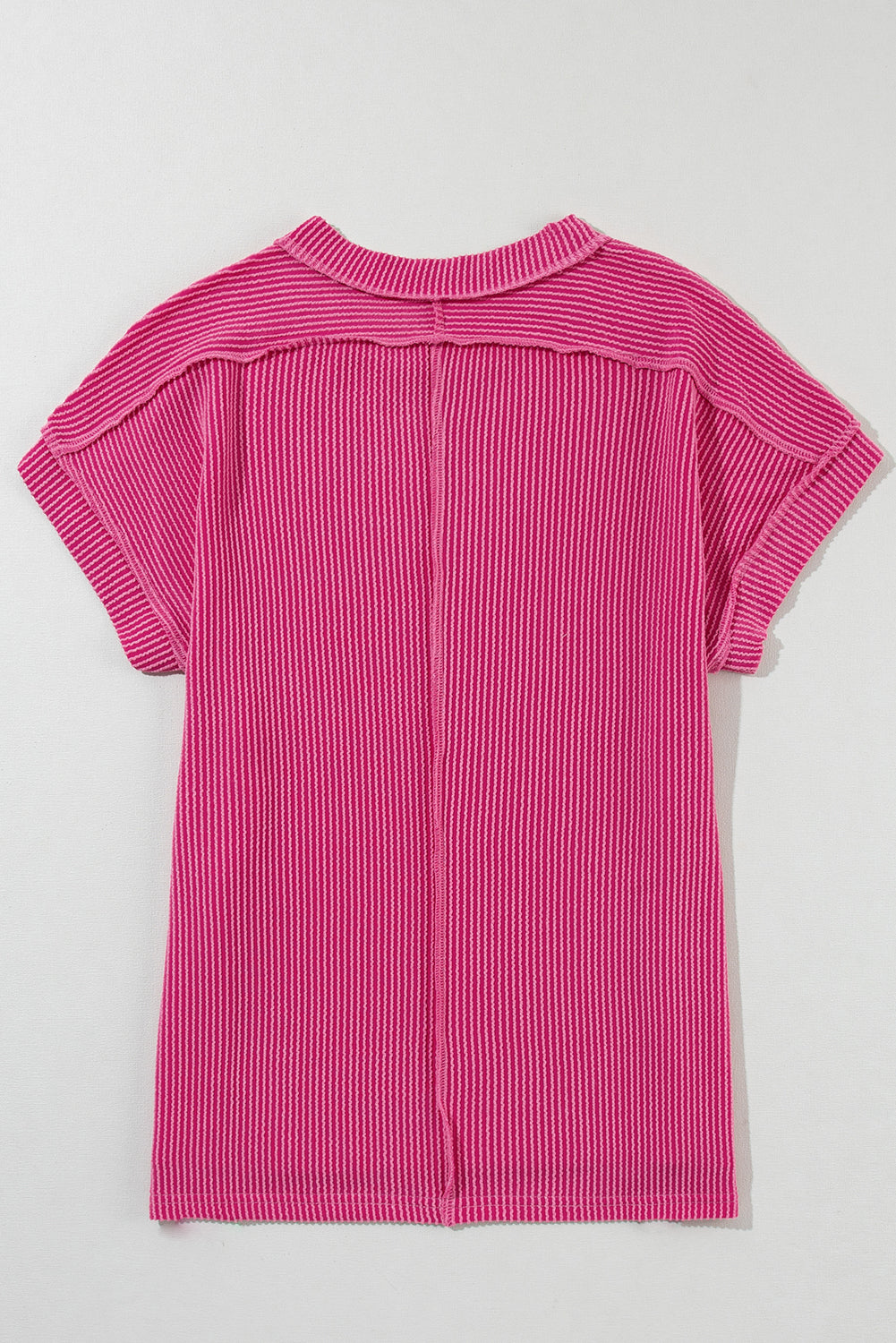 White Crinkle Rib Textured Knit Round Neck T Shirt