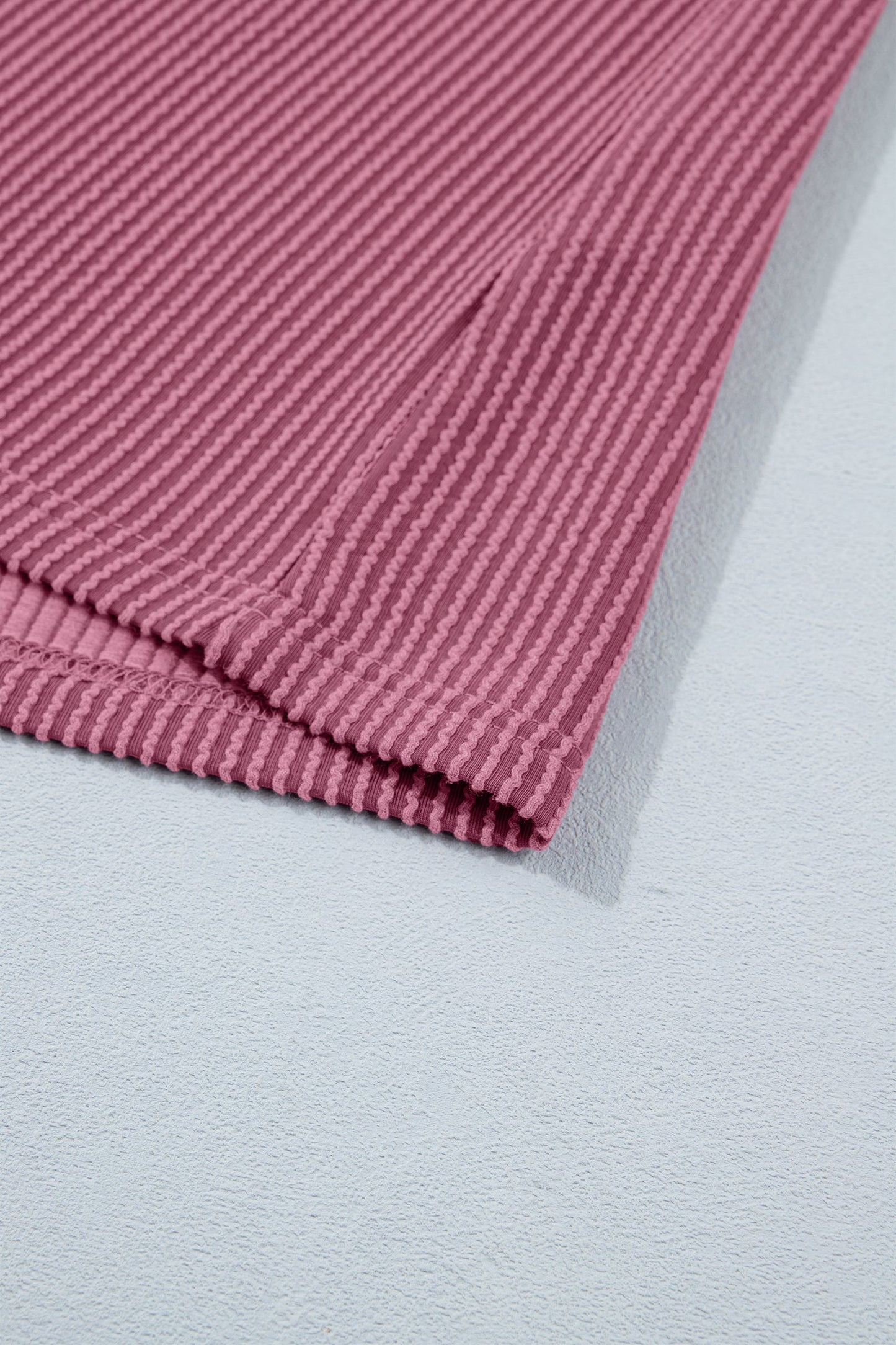 Pitaya Pink Twisted Ribbed Loose Tee Drawstring Elastic Waist 2pcs Short Set