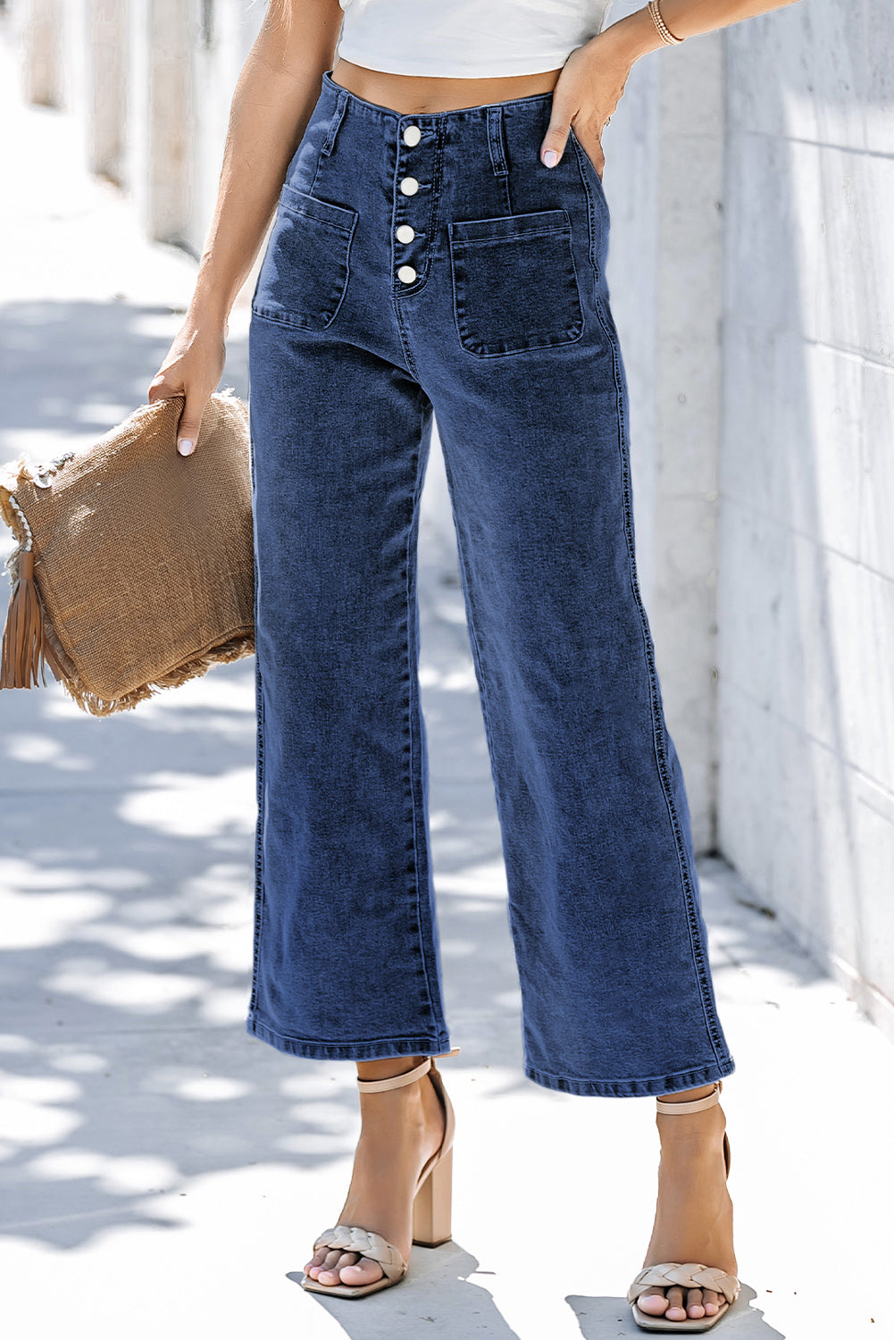 Mckinley Wide Leg Cropped Jeans Threaded Pear