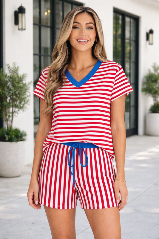 Skye Stripe Trim Tee Set Threaded Pear