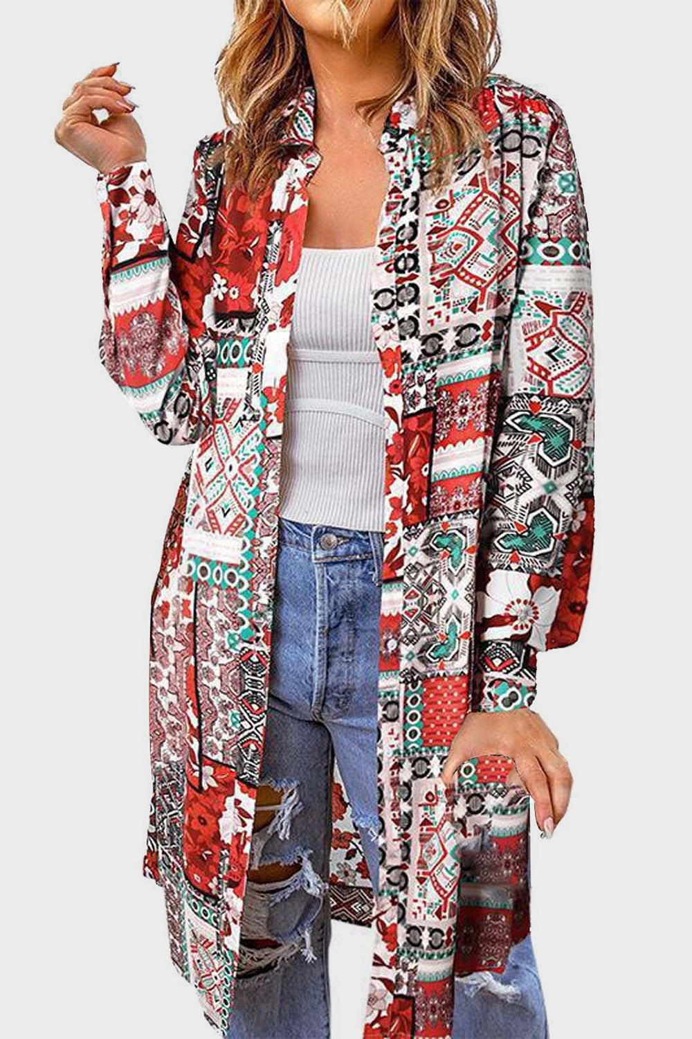 Printed Button Up Long Sleeve Cardigan Creative Chaos Boutique