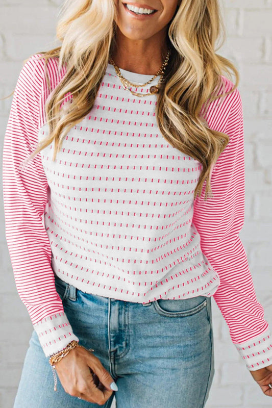 Rose Stripe Raglan Patchwork Long Sleeve Tee Wild and Free Boutique