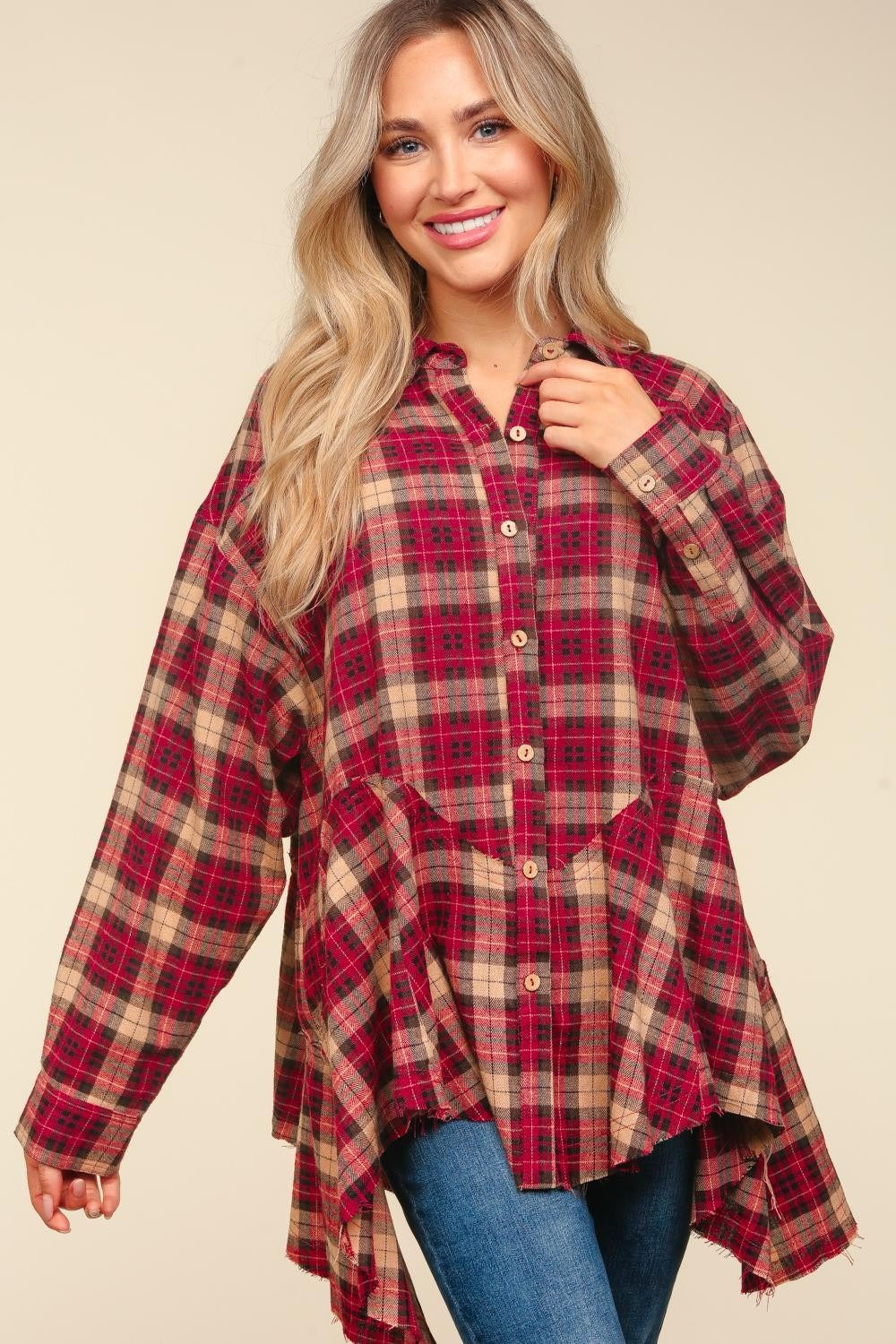Haptics Plaid Button Down Sharkbite Shirt Creative Chaos Boutique