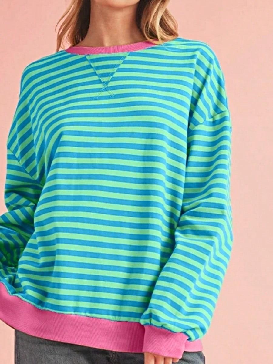 Boho Retro 90's Cotton Mix  Drop Shoulder Stripe Sweatshirt