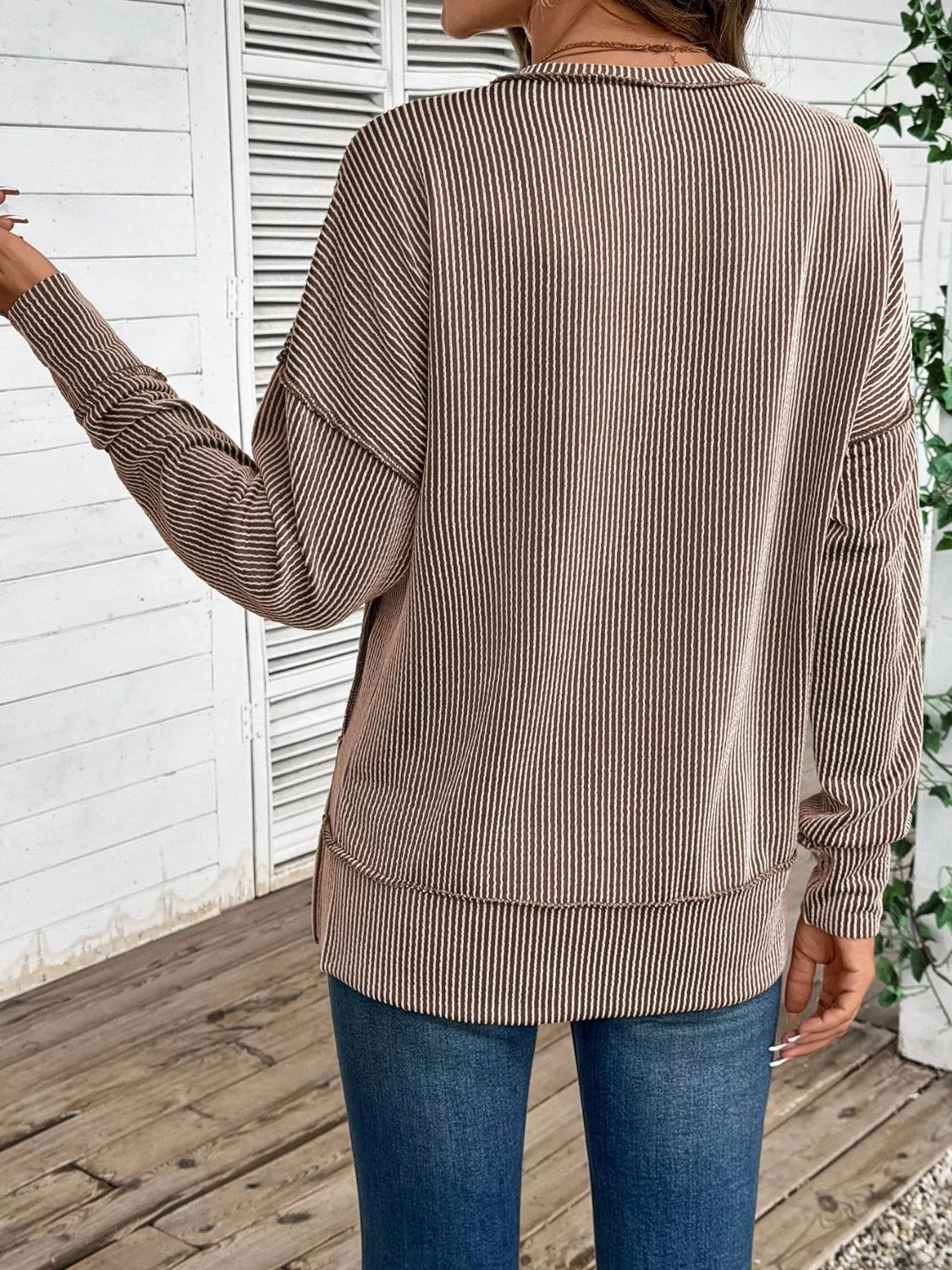 Side Slit Round Neck Sweatshirt